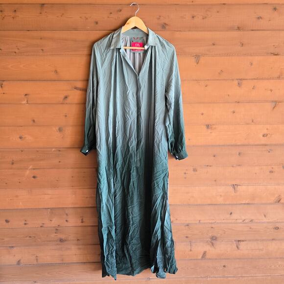 For Restless Sleepers Gradiant Tye & Dye Maxi Dress XS Silk Green Ombre Kaftan - Picture 1 of 7